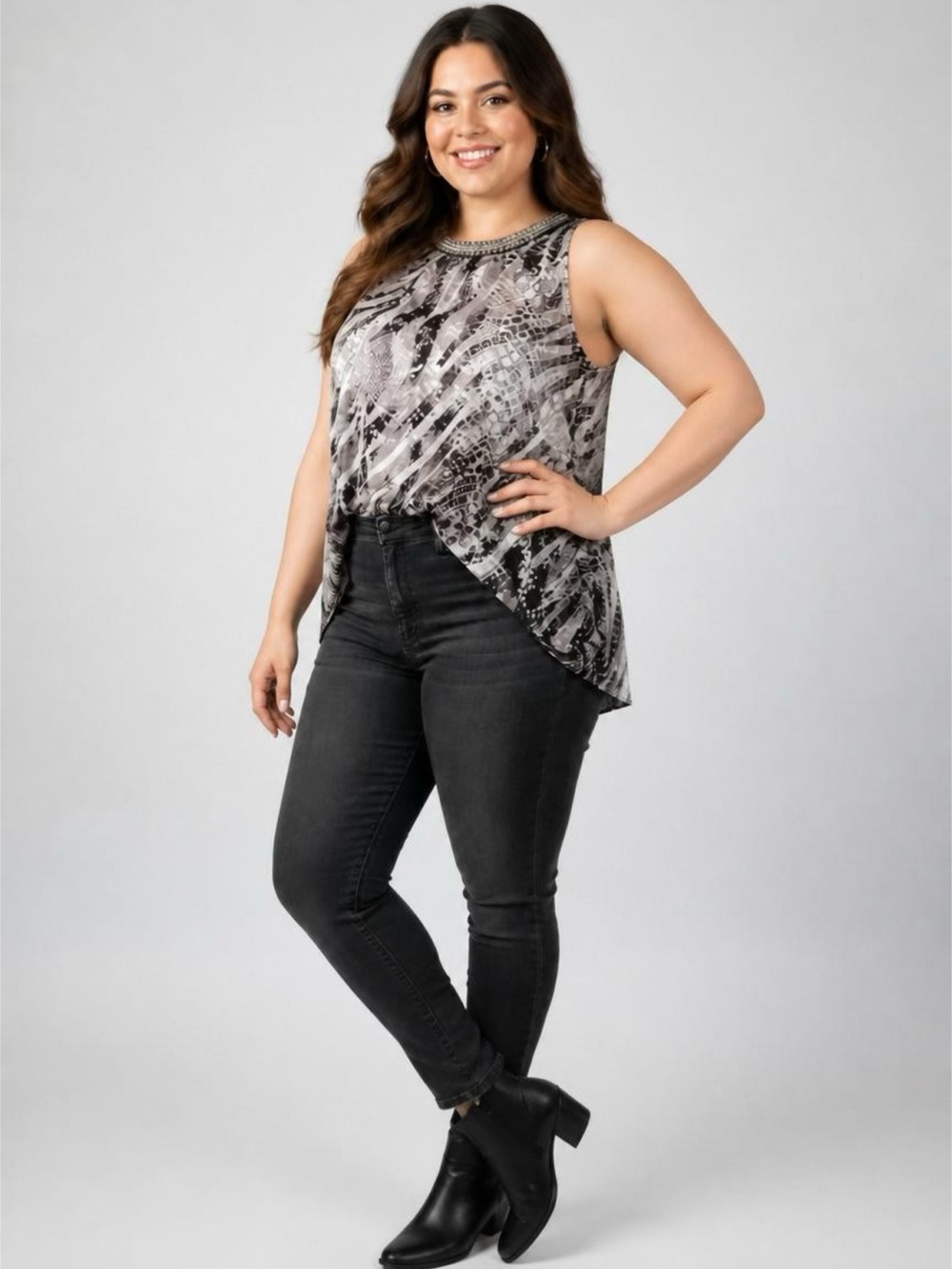 Black and Gray Patterned Tank Top